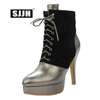 SJJH Women Lace-up Stiletto Ankle Boots with Point Toe Patchwork Short Plush Martin Boots Winter Fashion Shoes Large Size Q363 
SJJH Women Lace-up Stiletto Ankle Boots with Point Toe Patchwork Short Plush Martin Boots Winter Fashion Shoes Large Size Q363