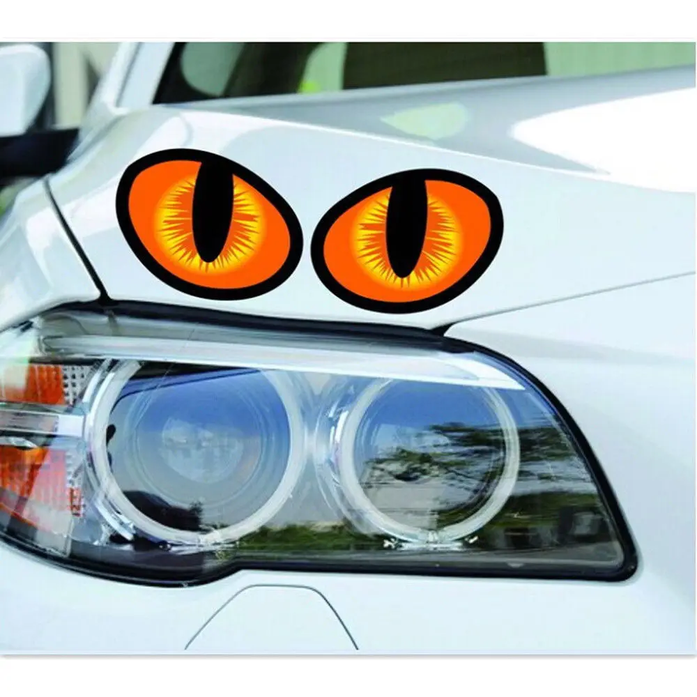 Пара 3D забавных наклеек с кошачьими глазами для автомобиля головное зеркало