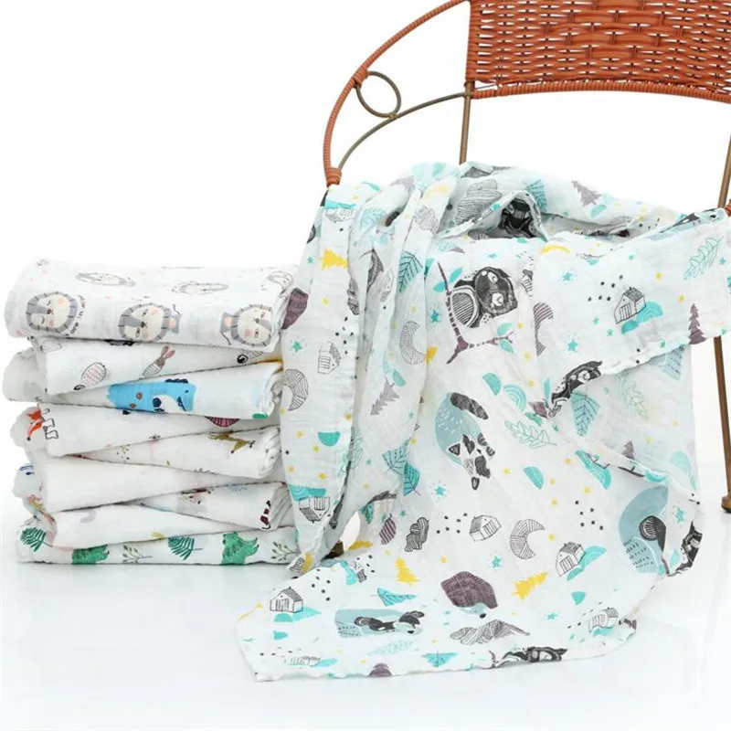 

110*120cm muslin swaddle newborn baby diaper swaddle blanket 2 layers organic cotton muslin swaddle wrap sleeping blanket