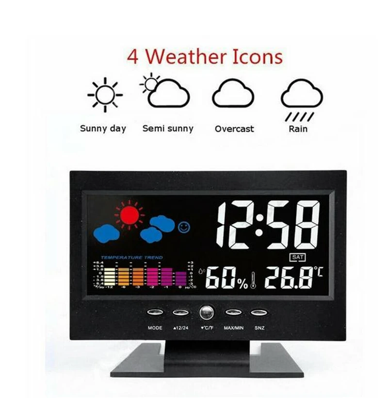 Квадратный светодиодный цифровой будильник с цветным экраном календарь