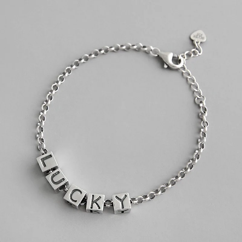 1PC Authentic 925 Sterling Silver Geometric "LUCKY" Square Cube Personality letters chain Bracelet TLS142
1PC Authentic 925 Sterling Silver Geometric "LUCKY" Square Cube Personality letters chain Bracelet TLS142