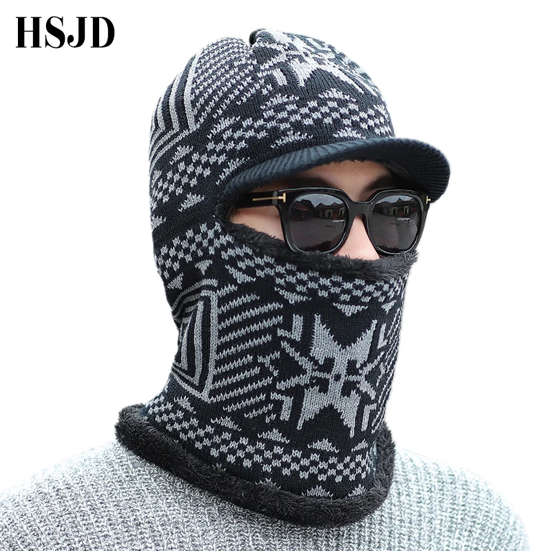 

2018 Winter Hats Male Scarf Skullies Beanies For Men Knitted Hat Thick Balaclava Mask Face Neck Protection Gorras Bonnet Ski Cap