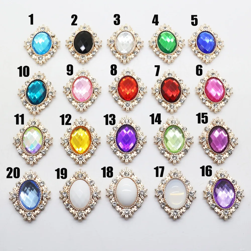 10 pcs / lot 20 colors 25 * 30 mm decorative metal buttons rhinestone oval-shaped Flatback gold-plated center DIY accessories
10 pcs / lot 20 colors 25 * 30 mm decorative metal buttons rhinestone oval-shaped Flatback gold-plated center DIY accessories