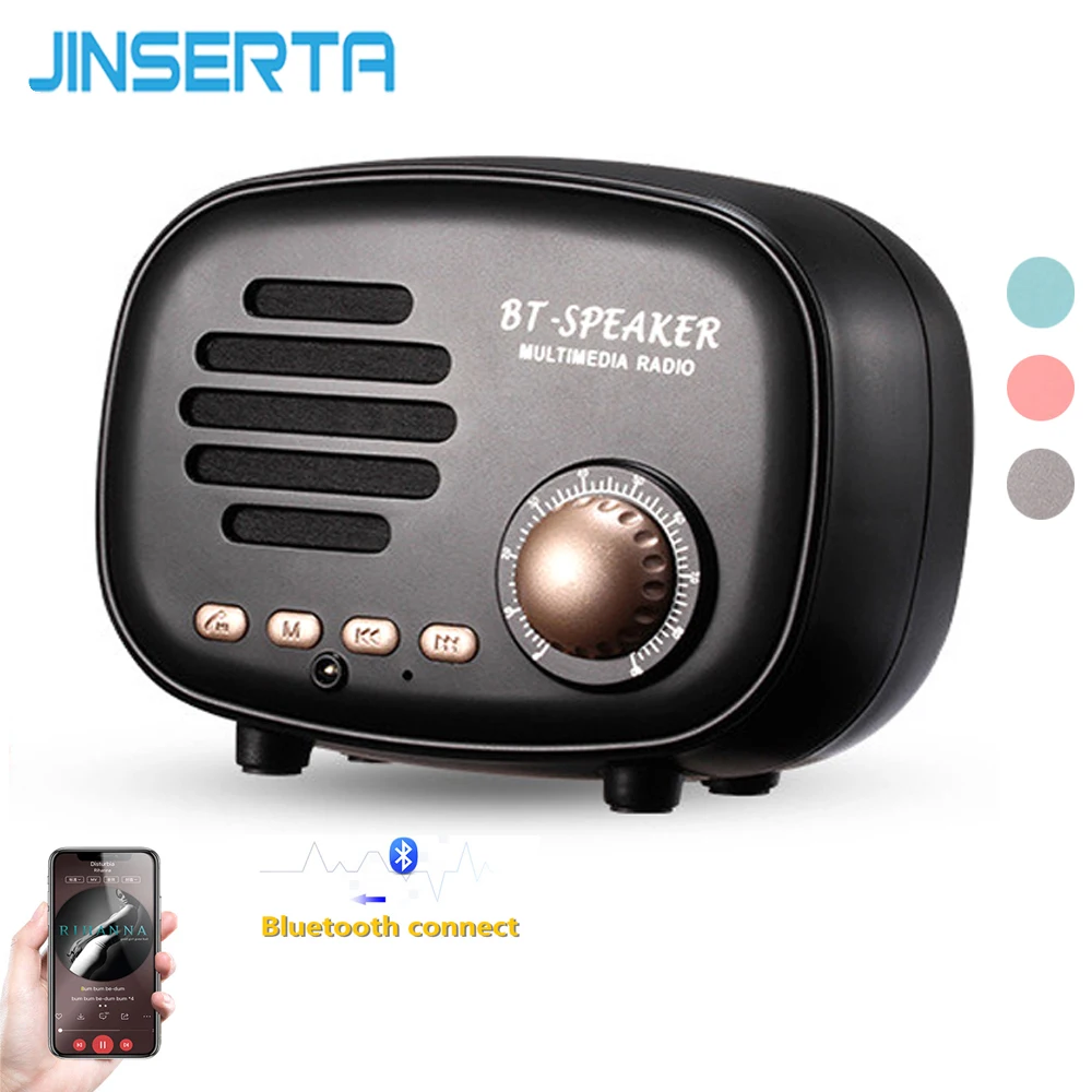

JINSERTA Wireless Bluetooth Speaker Retro Loudspeakers With FM Radio TF Card/U Disk Slot Hands-free for iPhone Smartphones