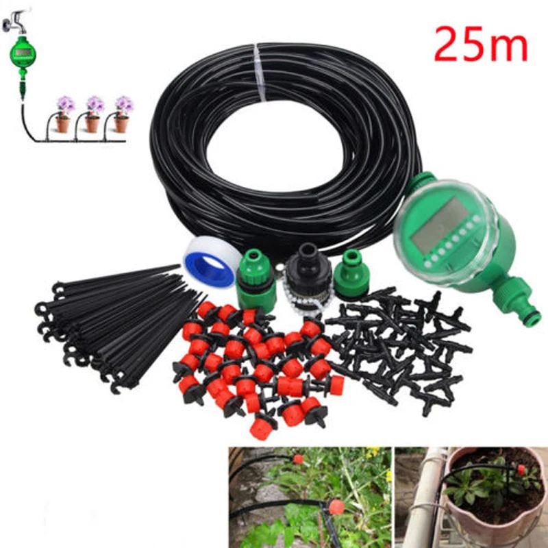 25m DIY Micro Drip Irrigation System Auto Manual Timer Plant Watering Garden Hose For Patio Atrium Greenhouse Plants Flowers
25m DIY Micro Drip Irrigation System Auto Manual Timer Plant Watering Garden Hose For Patio Atrium Greenhouse Plants Flowers