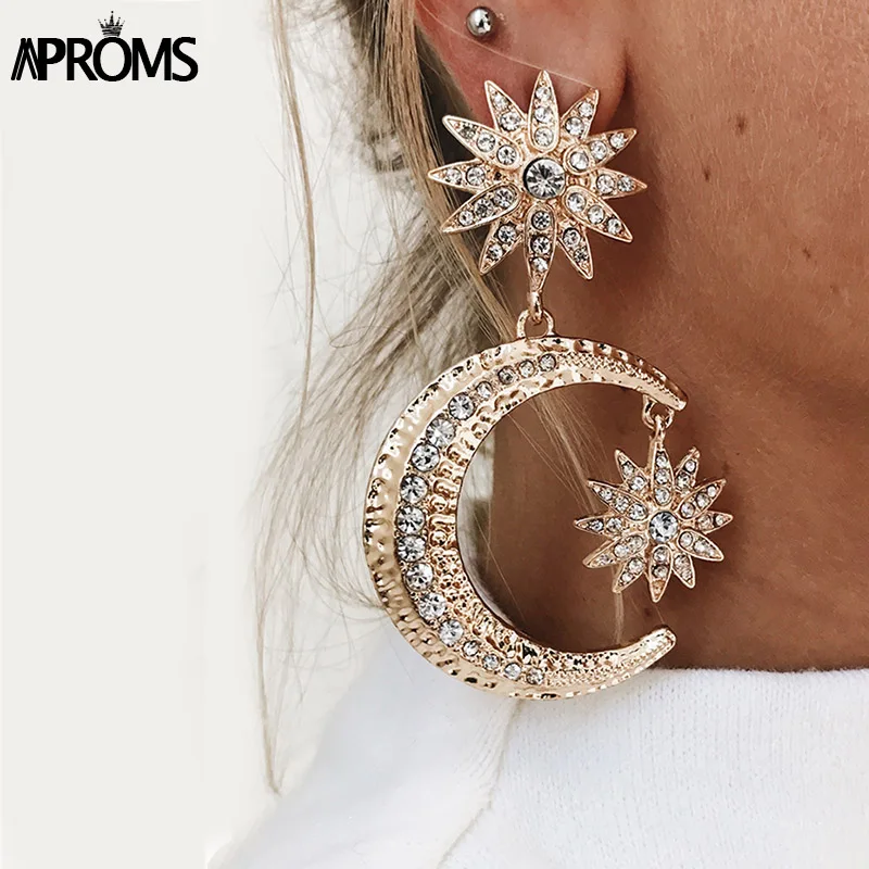 Aproms Boho Sun Moon Rhinestone Drop Earrings Punk Metal Big Earrings for Women Accessories Vintage Statement Jewelry Brincos
Aproms Boho Sun Moon Rhinestone Drop Earrings Punk Metal Big Earrings for Women Accessories Vintage Statement Jewelry Brincos