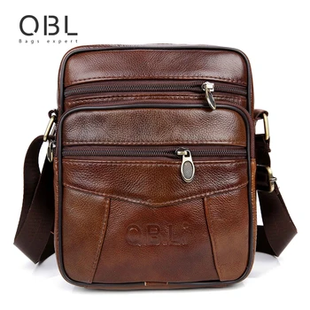 QiBoLu Cow Genuine Leather Messenger Bags Travel Business