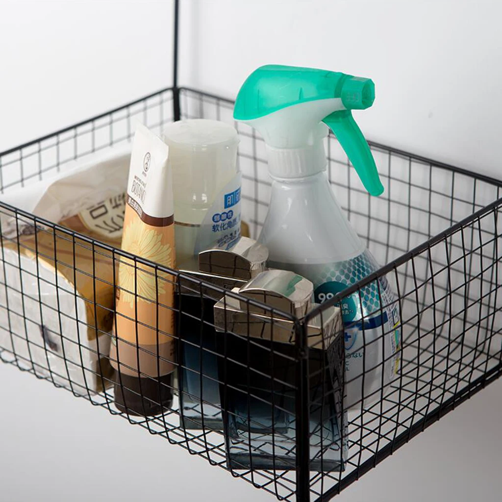 Nordic Iron Wire Hanging Storage Basket Wall Display Storage Box Basket Multifunction Mesh Wire Metal Wall Shelf Storage Holder