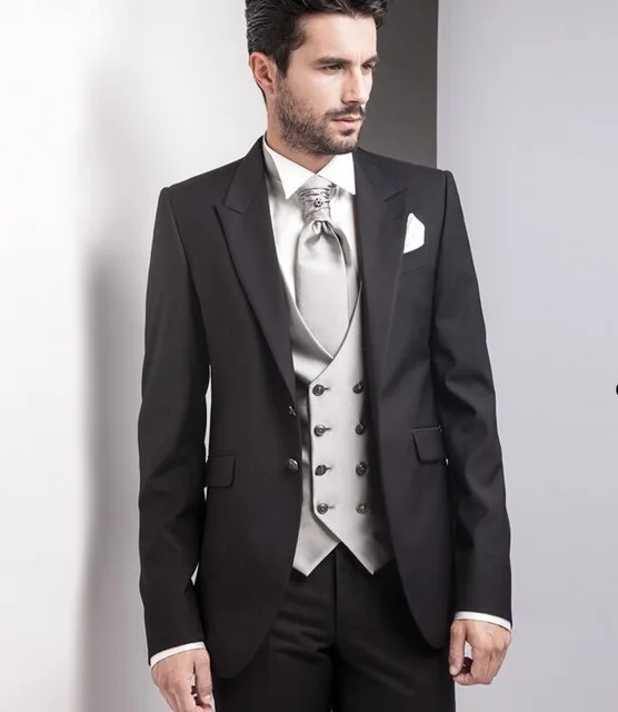 2018 New Black Men Groom Tuxedos Black Blazer Pants With Silver Satin Vest Groomsmen Wedding Men Suits ( jacket+Pants+Vest)
2018 New Black Men Groom Tuxedos Black Blazer Pants With Silver Satin Vest Groomsmen Wedding Men Suits ( jacket+Pants+Vest)