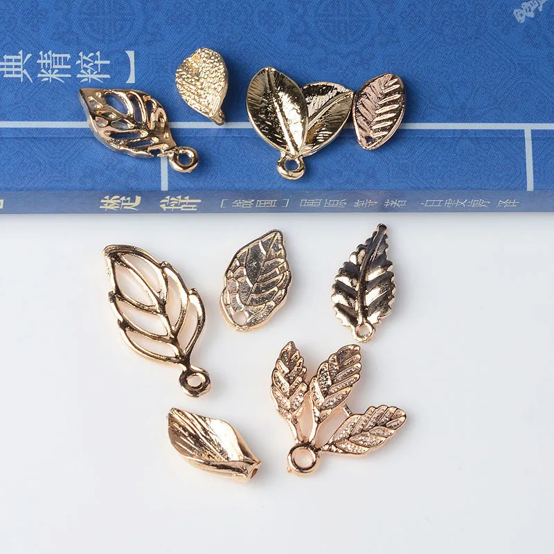 50PCS Gold tone Alloy Material Small Leaf Charm Hollow leaf Pendant for Wedding Head DIY Handmade Jewelry Making | Украшения и