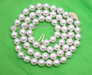 

SALE AAA 6 to 7MM AKOYA Natural White Sea Pearl Necklace With Solid Gold Clasp-nec5010 whole sale and retail Free shipping