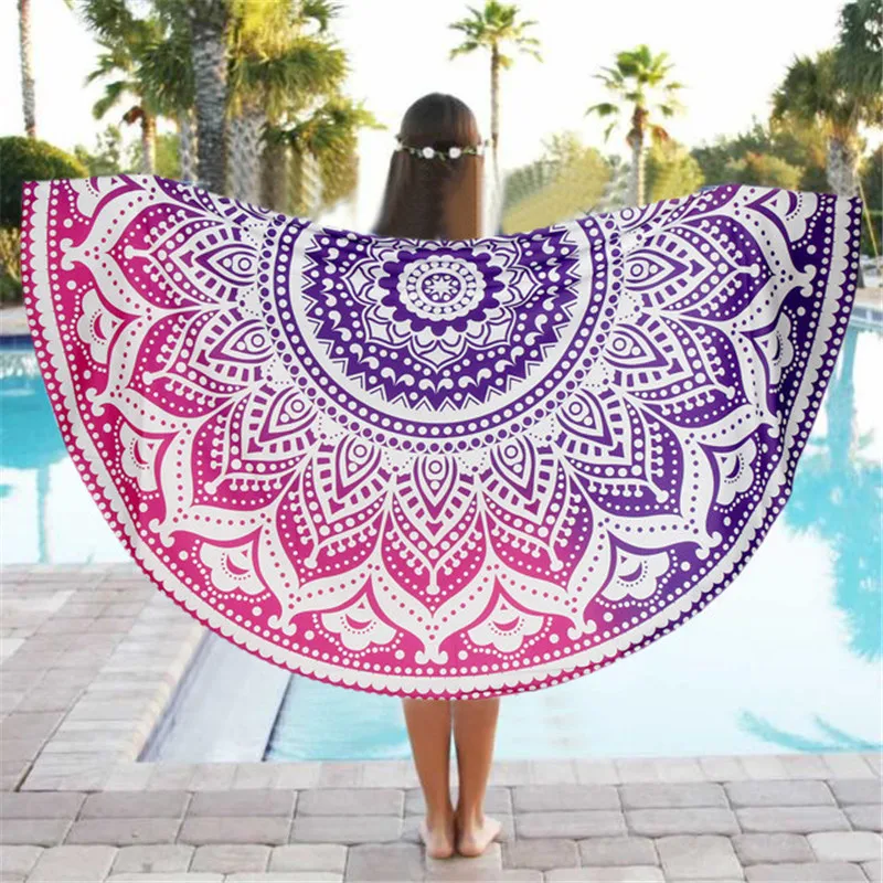 Image Colorful Round Beach Pool Home Shower Towel Blanket Table Cloth Yoga Mat Polyester textile mat cover drop shipping