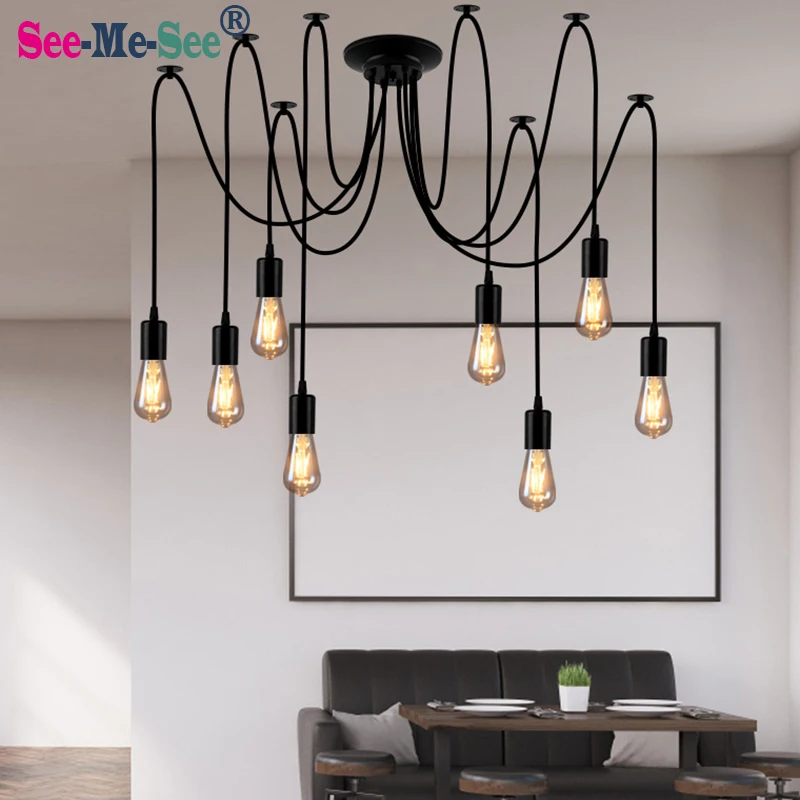 Mordern Nordic Retro Bulb Light Chandelier Vintage Adjustable DIY E27 Art Black Spider Ceiling Lamp
Mordern Nordic Retro Bulb Light Chandelier Vintage Adjustable DIY E27 Art Black Spider Ceiling Lamp
