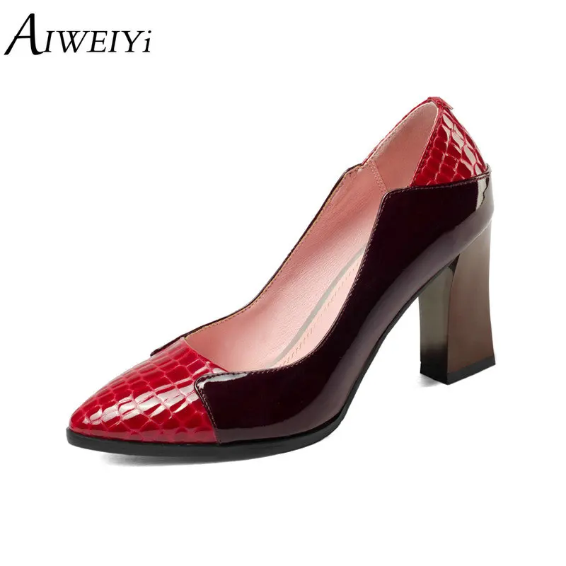 

AIWEIYi Women Pumps 2019 High Heels Shoes Woman Genuine Leather Slip On Ladies Wedding Shoes Pointed Toe Platform Pumps
