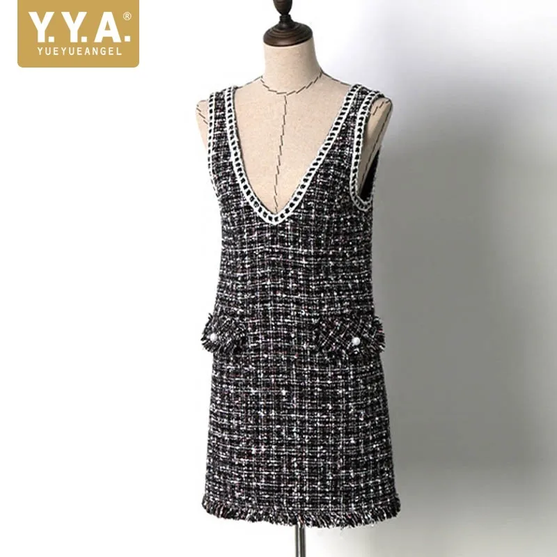 2019 New Spring Autumn Womens Chic Dress Fashion V-Neck Beads Sleeveless Dress Female Elegant Slim Fit Tweed Short Dress XS-L
2019 New Spring Autumn Womens Chic Dress Fashion V-Neck Beads Sleeveless Dress Female Elegant Slim Fit Tweed Short Dress XS-L