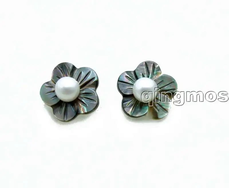 SALE Big 14mm gray Shell fleuret and 5mm Natural White pearl Earring with Stering Silver 925 stud-ear208
SALE Big 14mm gray Shell fleuret and 5mm Natural White pearl Earring with Stering Silver 925 stud-ear208