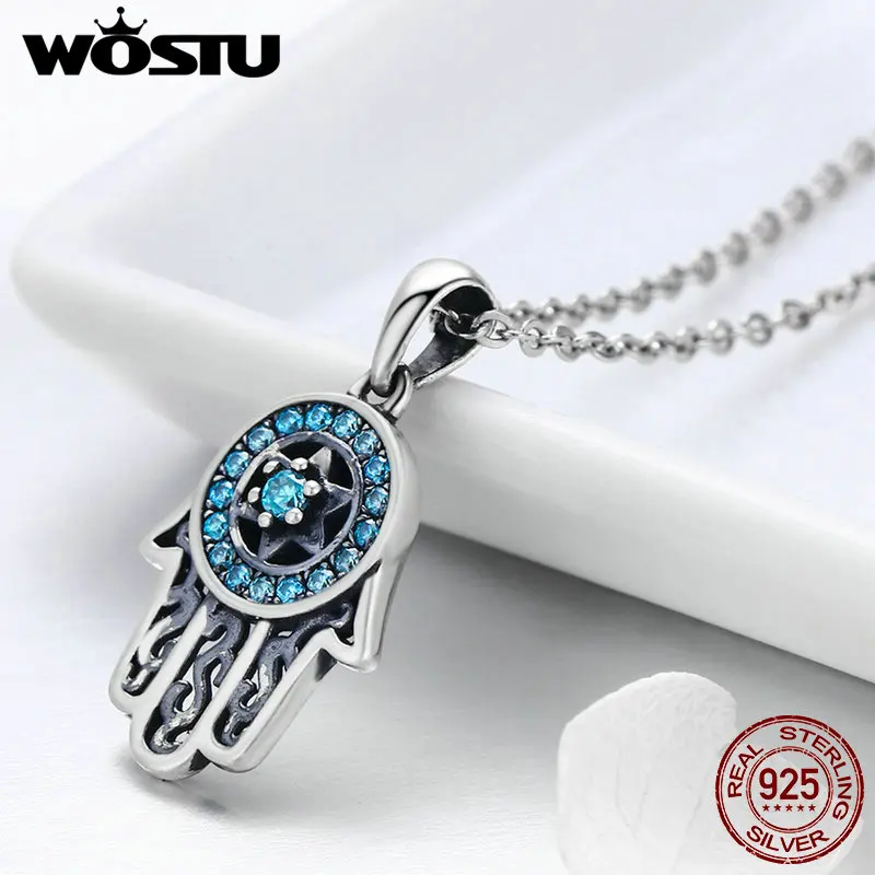 WOSTU Real 925 Sterling Silver Hand Of Fatima Hamsa Pendant Choker Necklace For Women Fashion bijoux Jewelry Gift BKN264 
WOSTU Real 925 Sterling Silver Hand Of Fatima Hamsa Pendant Choker Necklace For Women Fashion bijoux Jewelry Gift BKN264