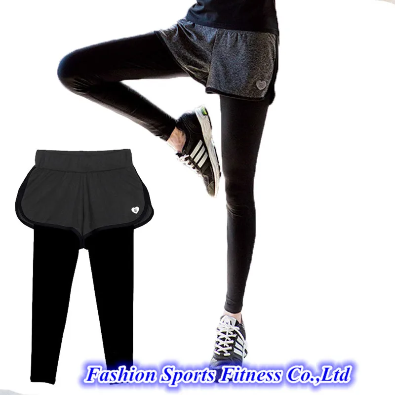 Image Women Running Pants With Shorts Skirt Trousers Space Workout Clothes Sport Slim Fitness Sports Leggings  For Gym Lulu Clothing