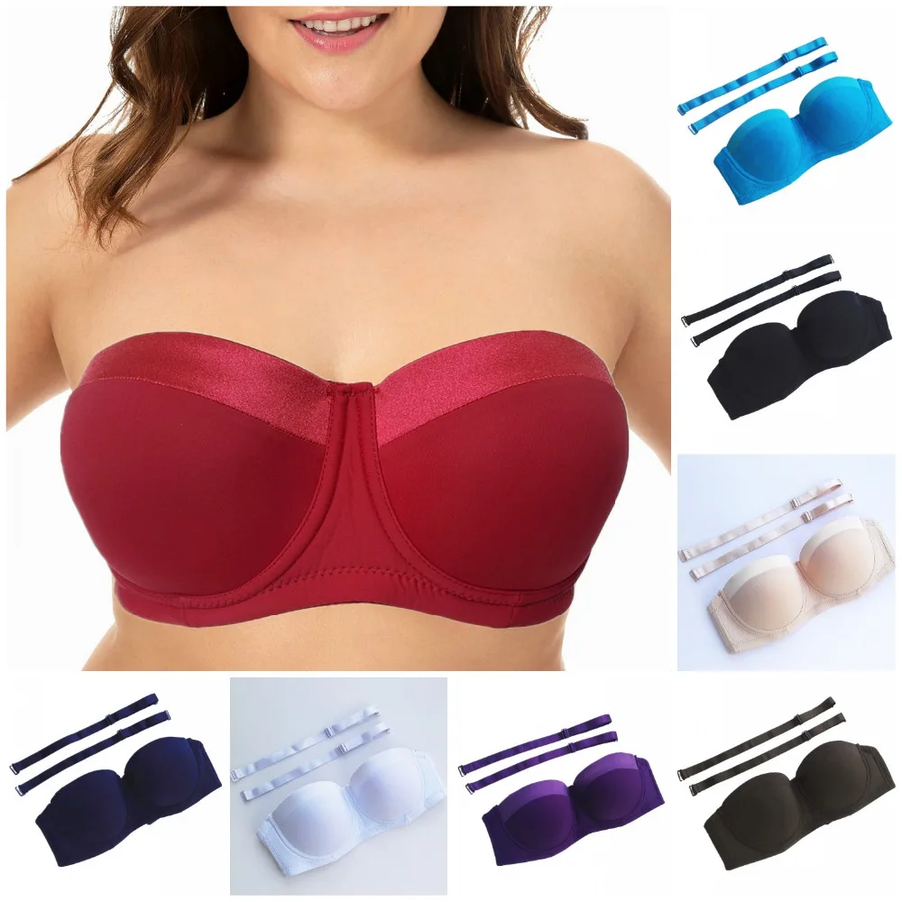 

Women's Smooth Padded Convertible Strapless Half Cup Balconette Underwire Silicone Band Multiway Bra H916