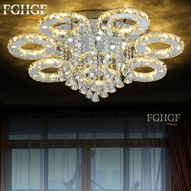 Modern led crystal chandelier light Round Circle Flush Mounted Chandeliers lamp living room Lustre luminaria with remote control (4)