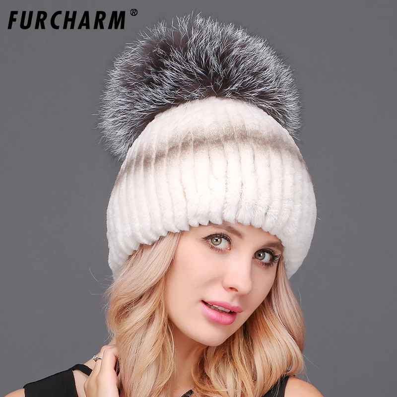 Women's Winter Hats High Quality 100% Rex Rabbit Fur Hat with Big Fox Fur Pompom Knitted Fur Caps Free Size Casual Women's Hat
Women's Winter Hats High Quality 100% Rex Rabbit Fur Hat with Big Fox Fur Pompom Knitted Fur Caps Free Size Casual Women's Hat