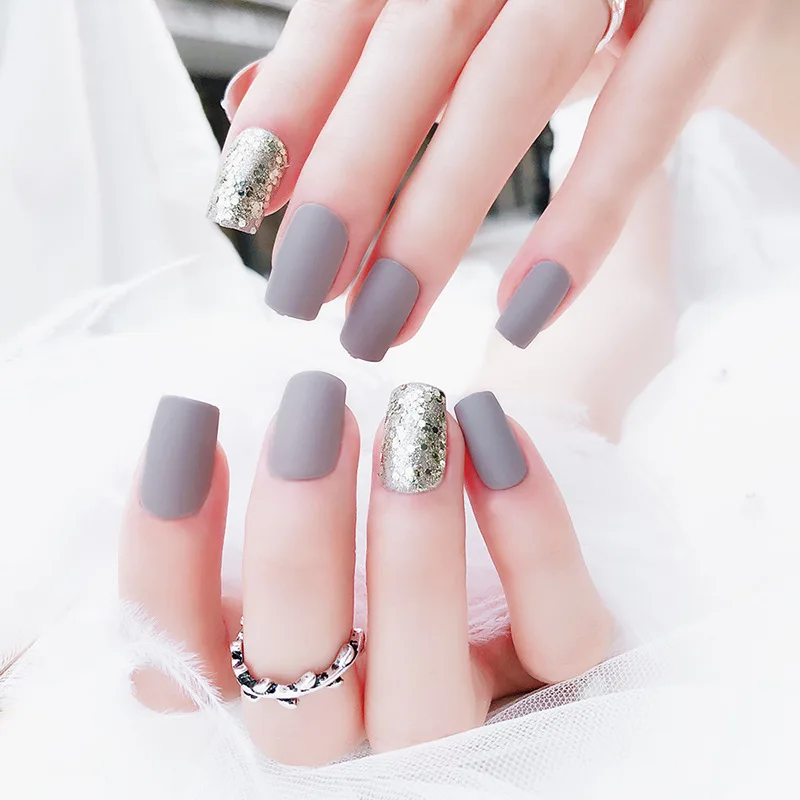 24PCS/SET Full Cover Short Square Head False Nail Girls Simple Gray Color Artificial Nail With Glue Glitter Fake Nails
24PCS/SET Full Cover Short Square Head False Nail Girls Simple Gray Color Artificial Nail With Glue Glitter Fake Nails