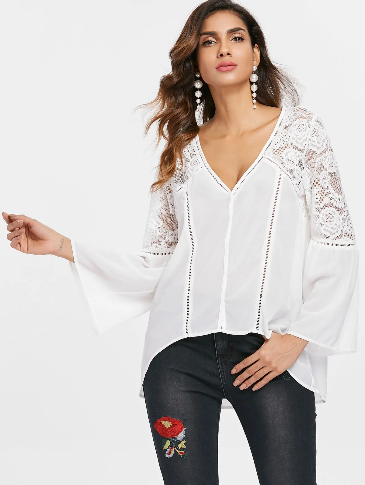 Kenancy Full Sleeve Lace Panel Asymmetrical Blosue Deep Low Cut V Long Sleeve Blouses
Kenancy Full Sleeve Lace Panel Asymmetrical Blosue Deep Low Cut V Long Sleeve Blouses