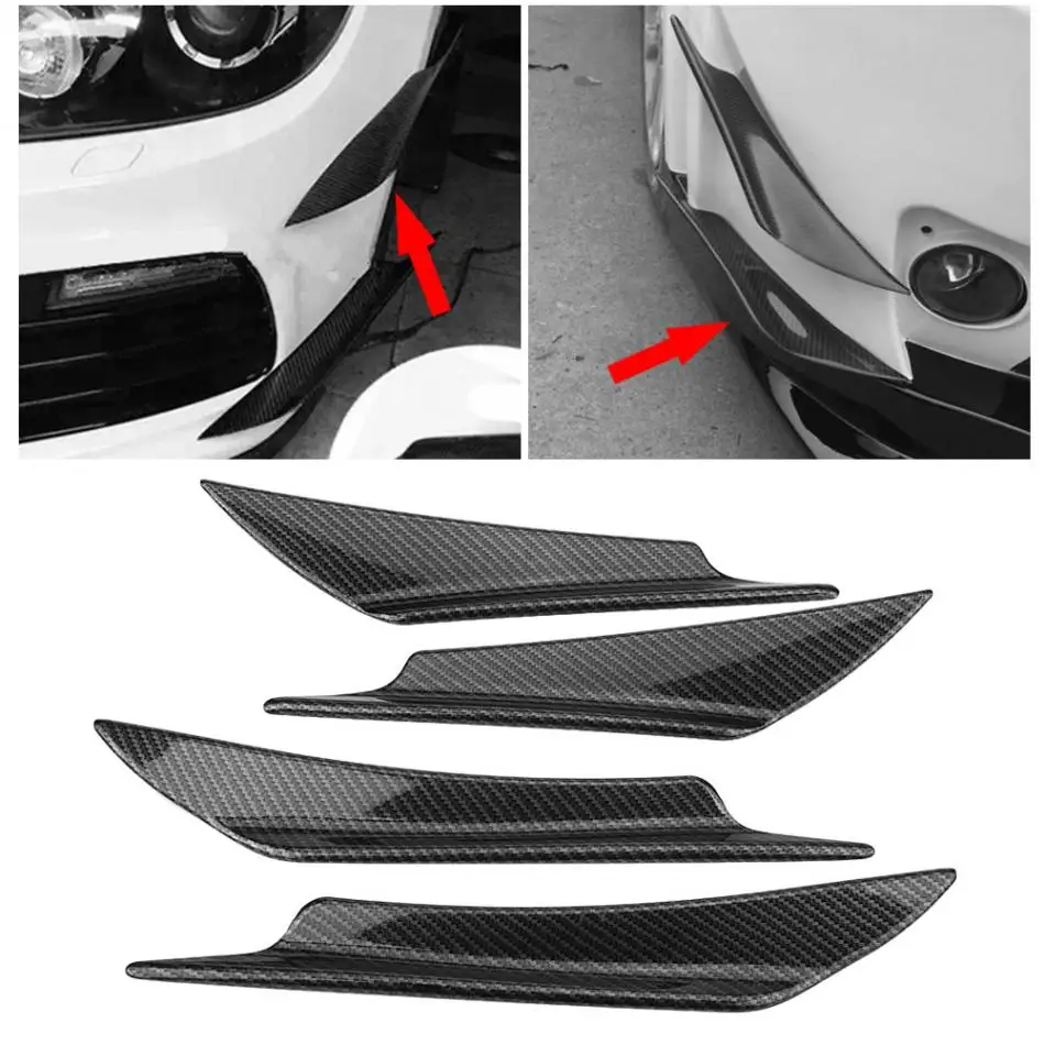 Modello di carbonio 4 pezzi Spoiler per carrozzeria universale Paraurti anteriore Lip Splitter Alette Trim Alette splitter per paraurti