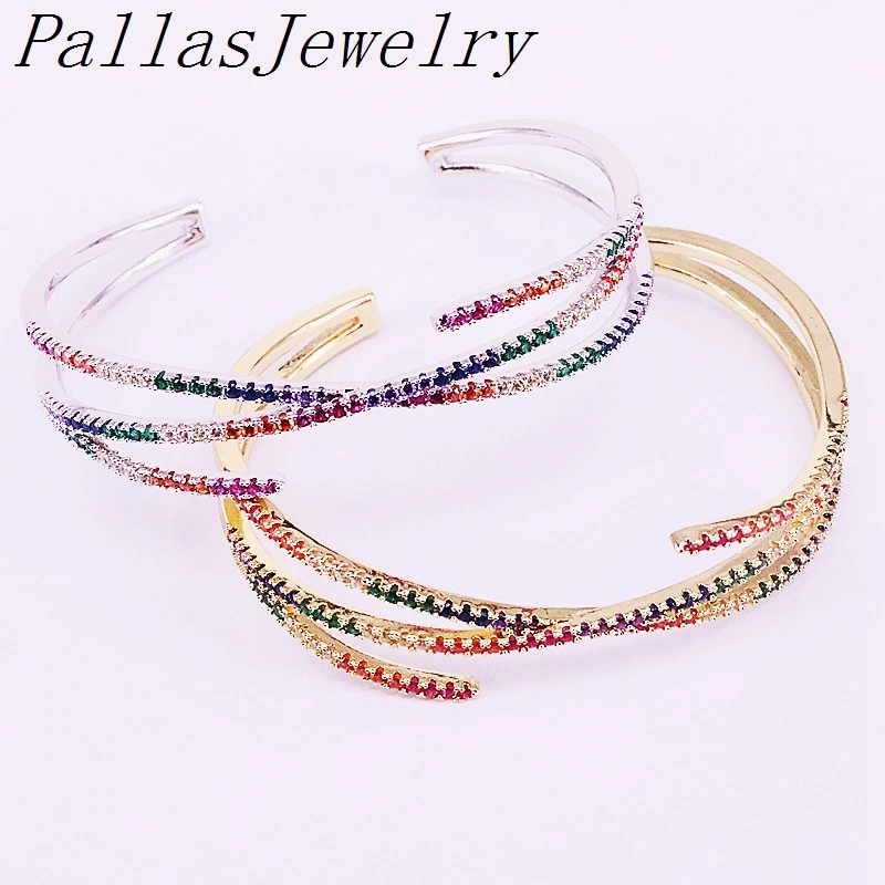5Pcs Gold/Silver Color Micro Pave Multi Rainbow Colorful CZ Zirconia Cuff Fashion For Women Girls Wedding Bangles
5Pcs Gold/Silver Color Micro Pave Multi Rainbow Colorful CZ Zirconia Cuff Fashion For Women Girls Wedding Bangles