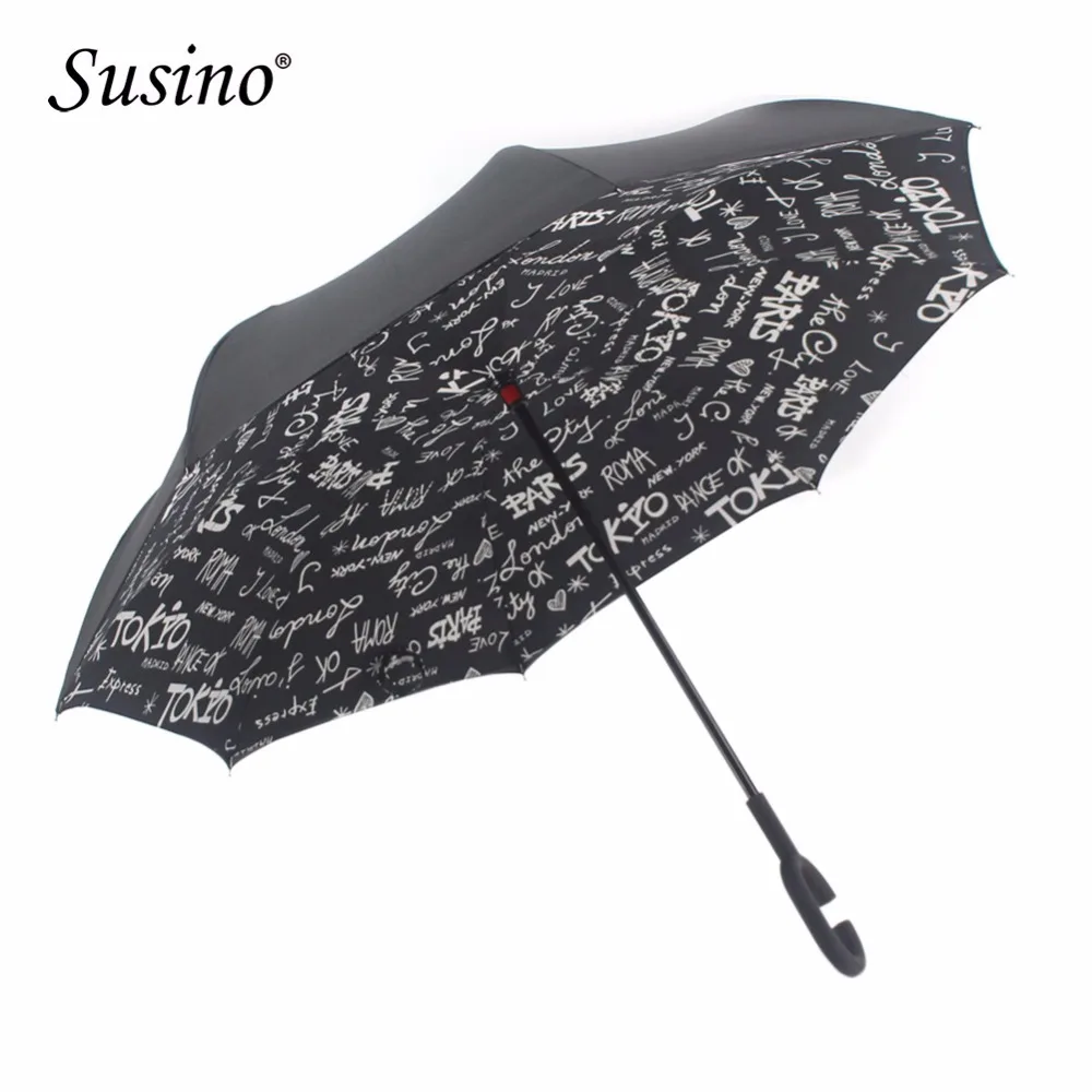 Susino Reverse Umbrella Double Layer Pongee Fabric Adults Umbrellas C-Hook Handle Car Umbrella Windproof Waterproof Useful
Susino Reverse Umbrella Double Layer Pongee Fabric Adults Umbrellas C-Hook Handle Car Umbrella Windproof Waterproof Useful