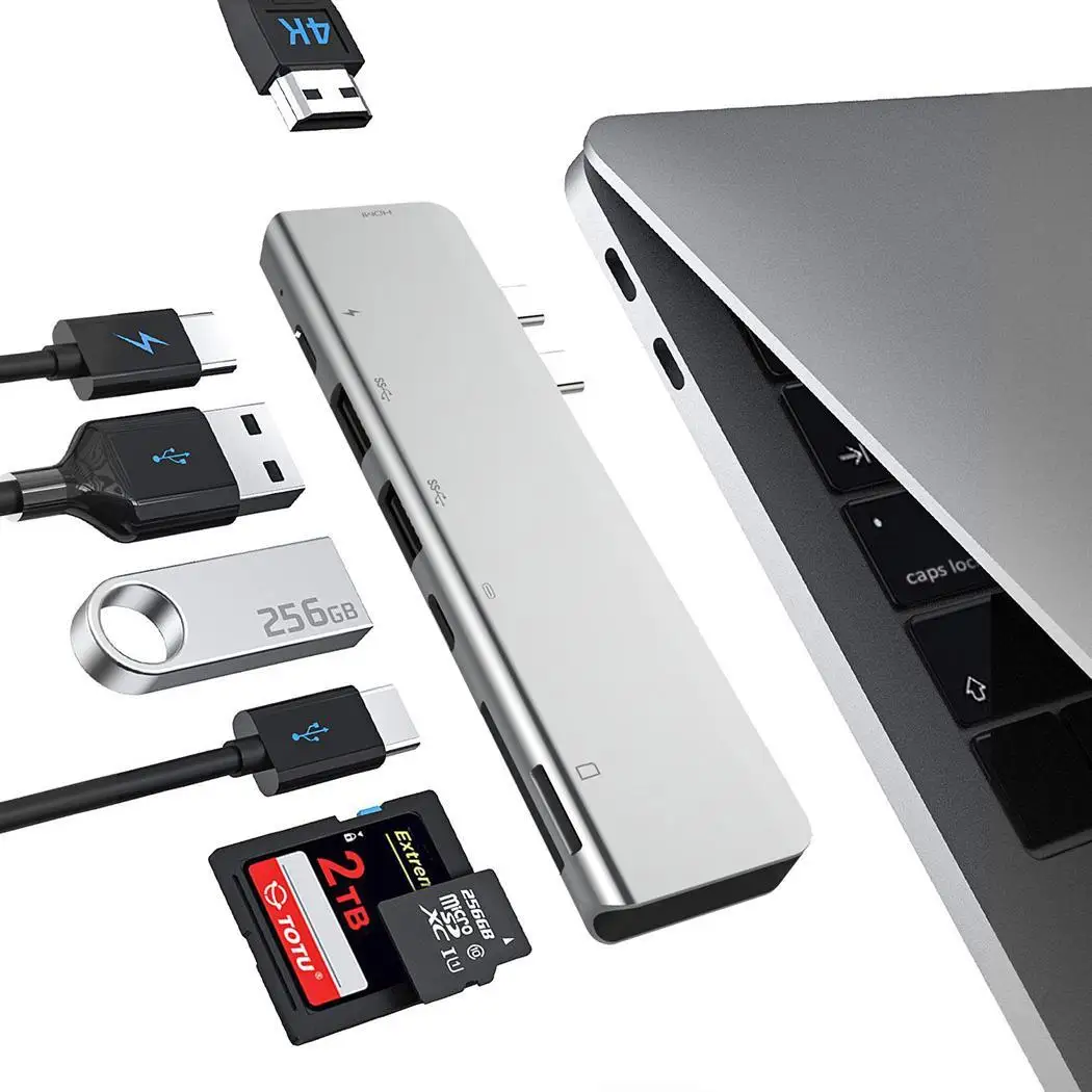 7 in 1 Type-C HUB Adapter Dual USB-C Dual USB3.0 HUB to HDMI SD/TF Card Reader PD Multi-function Docking Station for MacBook Pro
7 in 1 Type-C HUB Adapter Dual USB-C Dual USB3.0 HUB to HDMI SD/TF Card Reader PD Multi-function Docking Station for MacBook Pro