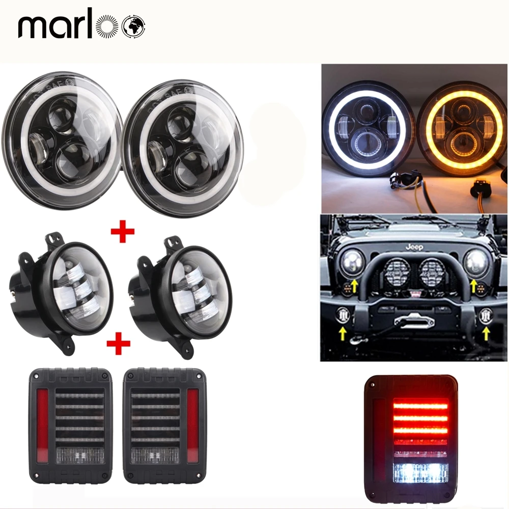 

Halo 7" Led Headlight DRL Turn Signal + 30W 4" Front Bumper Fog Lights + Rear Tail Light For Jeep Wrangler JK Car Accessoires