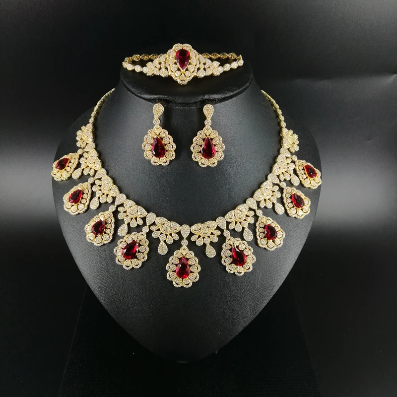 2019 new fashion water drop RED CZ zircon necklace earring bracelet ring wedding bridal banquet dinner dressing jewelry set
2019 new fashion water drop RED CZ zircon necklace earring bracelet ring wedding bridal banquet dinner dressing jewelry set