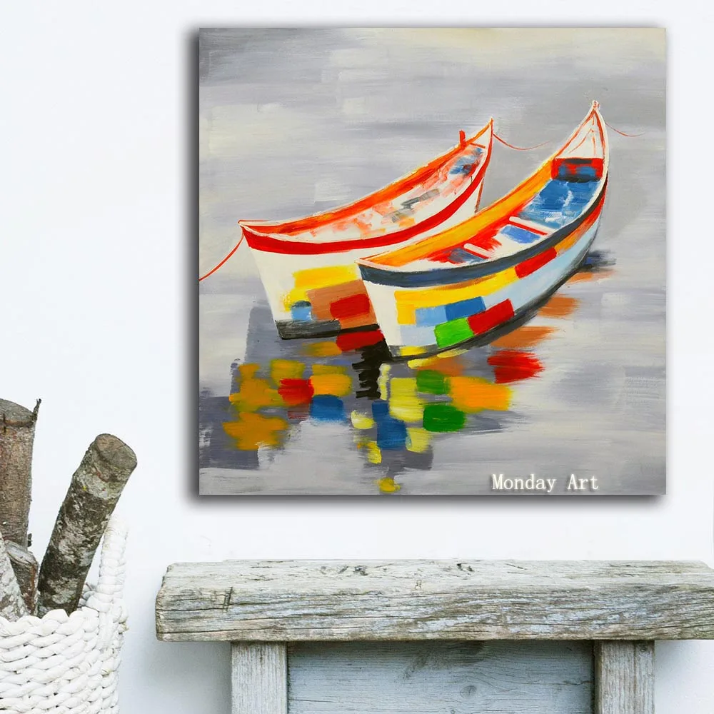 Handpainted Oil Painting On Canvas stillife Abstract Modern boat landscape painting for Living Room Decor | Дом и сад
