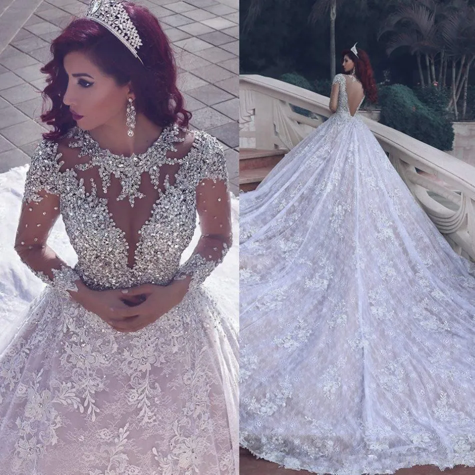 Luxury Rhinestone Backless Wedding Dress Lace Long Sleeve Wedding Gown Chapel Train Bridal Dresses 2019 Customs Gelinlik
Luxury Rhinestone Backless Wedding Dress Lace Long Sleeve Wedding Gown Chapel Train Bridal Dresses 2019 Customs Gelinlik