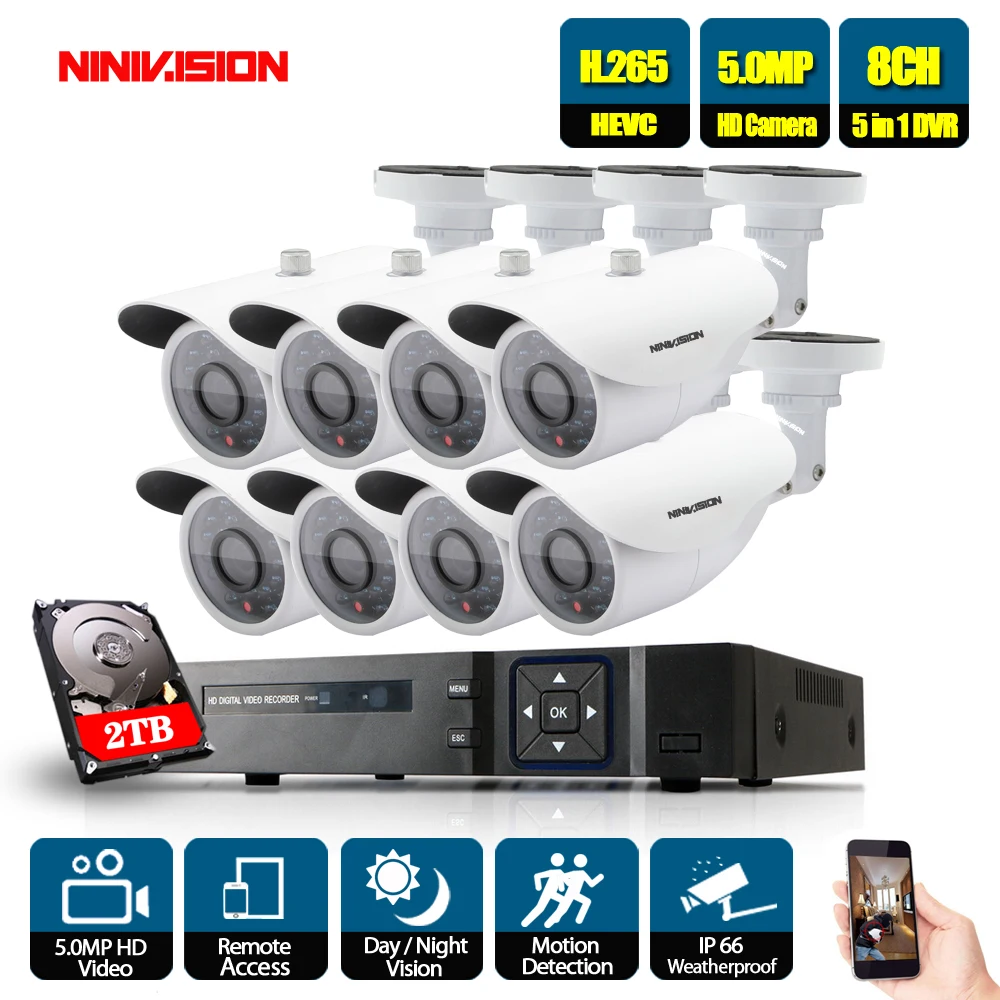 8CH 5MP HD CCTV Camera System AHD DVR Kit 8PCS 5MP IR Night Outdoor Security Camera P2P Video Surveillance Kit 2TB HDD
8CH 5MP HD CCTV Camera System AHD DVR Kit 8PCS 5MP IR Night Outdoor Security Camera P2P Video Surveillance Kit 2TB HDD
