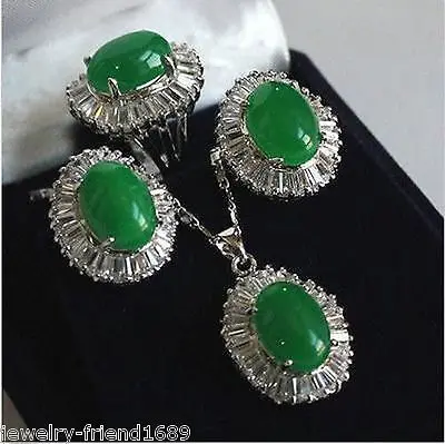 Sets green jade pendant necklace silver Stud earring Ring + Free Chain AAA style 100% Natural jade Noble Fine jewe
Sets green jade pendant necklace silver Stud earring Ring + Free Chain AAA style 100% Natural jade Noble Fine jewe