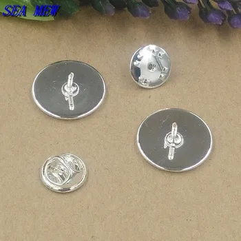 

SEA MEW 50PCS Silver color Brooch Base Cabochon Setting Cameo Base Copper Brass Brooch Tray Setting 12mm 14mm 16mm 18mm 20mm
