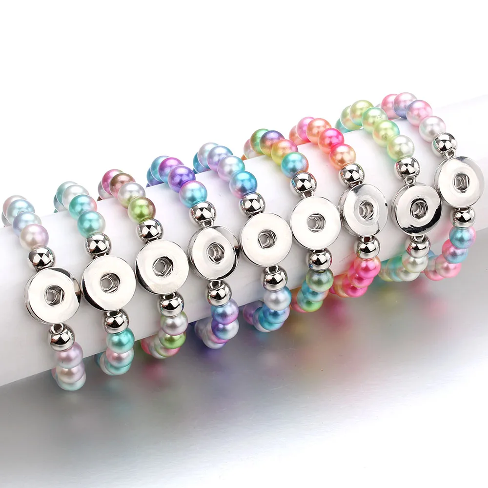 

10pcs/lot Wholesale 10MM Simulated Pearl Beads Bracelets Female 18mm Snap Bracelets Bangles For Women Snap Button Bracelet