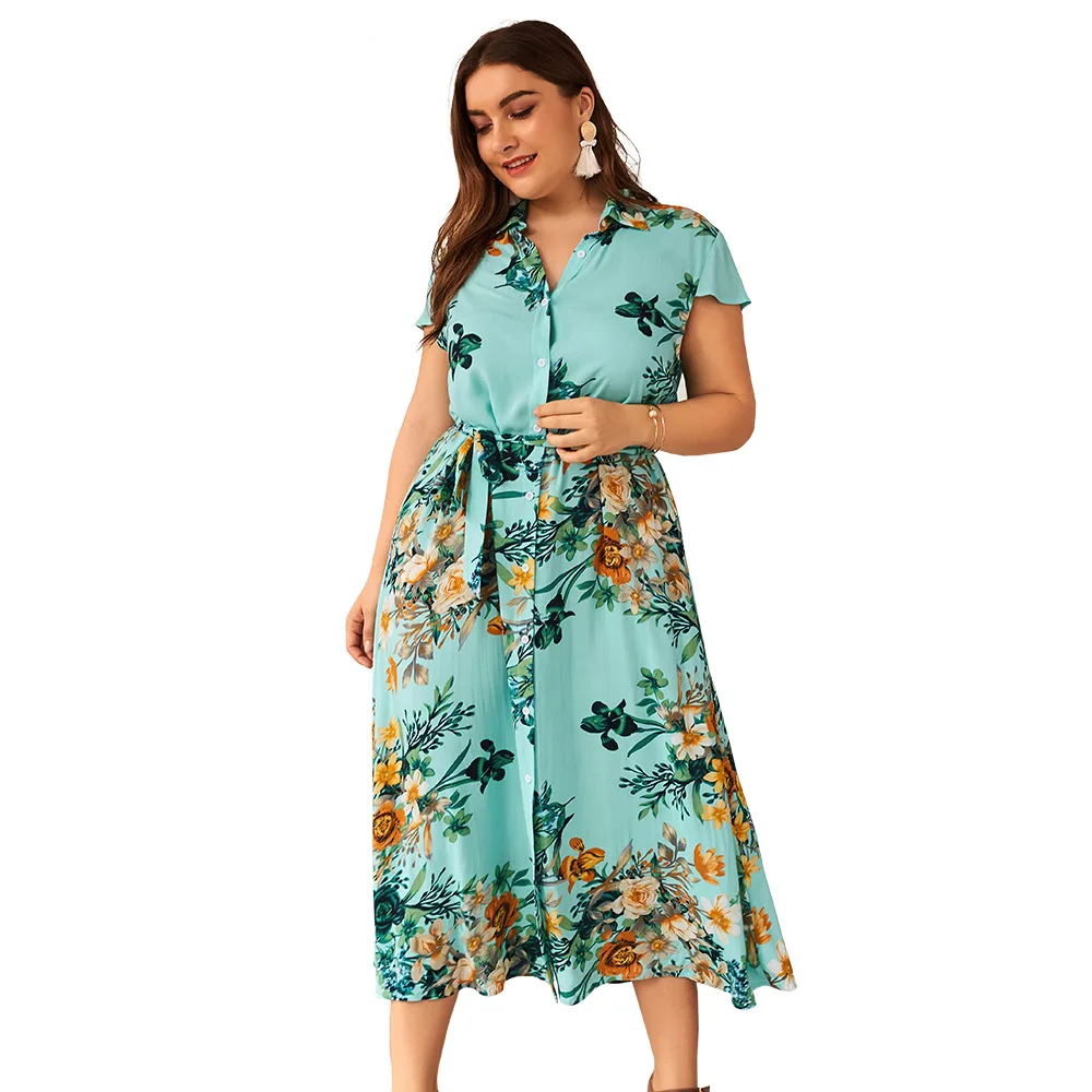 Plus Size 3XL 4XL Flower Printed Dress Women Sashes Turn-down Collar Lacing High Waist Buttons Pink Floral Party Dress Ladies
Plus Size 3XL 4XL Flower Printed Dress Women Sashes Turn-down Collar Lacing High Waist Buttons Pink Floral Party Dress Ladies