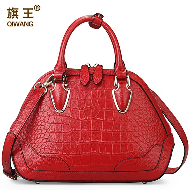 Qiwang красные роскошные женские сумки с крокодиловым узором кожаные через плечо