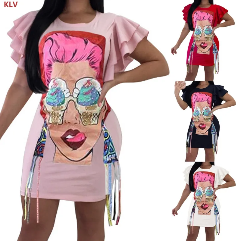 KLV Women Short Ruffle Sleeve Graphic Cartoon Printed Bodycon T-Shirt Mini Dress Fun
KLV Women Short Ruffle Sleeve Graphic Cartoon Printed Bodycon T-Shirt Mini Dress Fun
