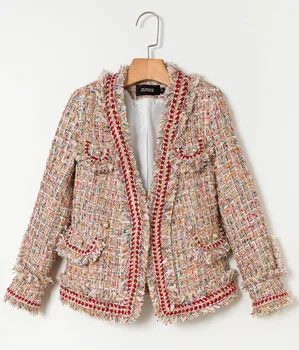 2019 Spring Autumn Women Sweet Elegant Plaid Tweed Coats Office Lady V-neck Fringe Tassel Pearls Short Tweed Jacket Y201
2019 Spring Autumn Women Sweet Elegant Plaid Tweed Coats Office Lady V-neck Fringe Tassel Pearls Short Tweed Jacket Y201