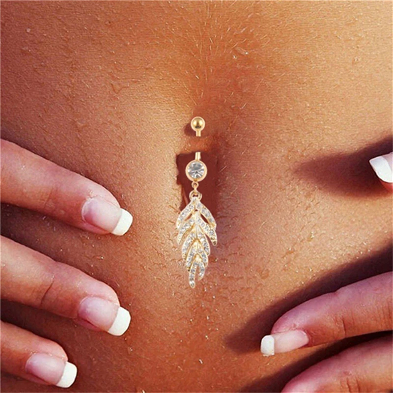 Sexy Leaf Feather Dangle Belly Button Piercing Rings Gold Silver Rings Belly Piercing CZ Crystal Flower Body Jewelry Navel S4
Sexy Leaf Feather Dangle Belly Button Piercing Rings Gold Silver Rings Belly Piercing CZ Crystal Flower Body Jewelry Navel S4