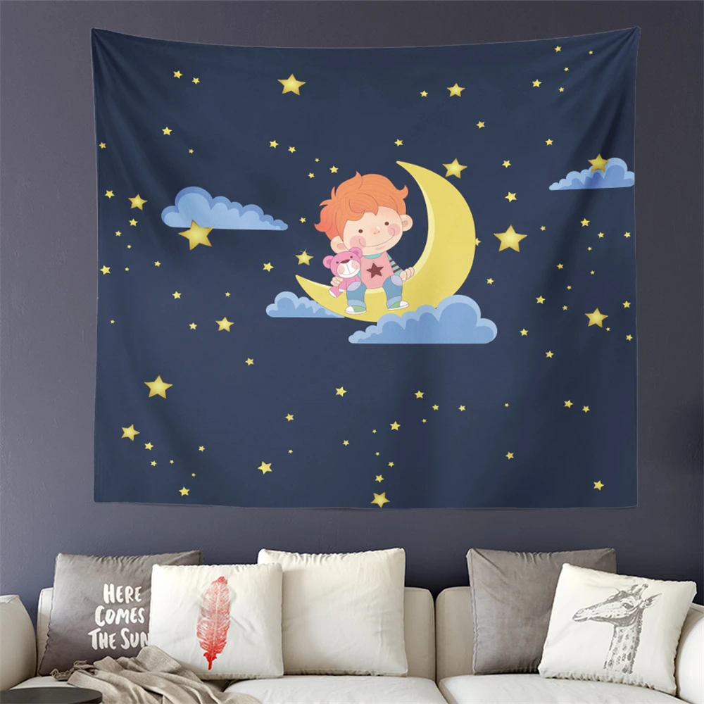 Kids Cartoon Bedroom Tapestry Little Prince Sit On Moon Starry Night Wall Hanging Living Room Decor Wall Carpet Yoga Mat D35
Kids Cartoon Bedroom Tapestry Little Prince Sit On Moon Starry Night Wall Hanging Living Room Decor Wall Carpet Yoga Mat D35