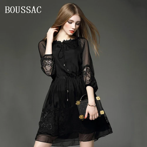 Elegant Brand Sheer Lace Dress A-Line Vestidos Spring Summer Three Quarter Sleeve Elastic Waist Perspective Tie Bow Neck Dresses
Elegant Brand Sheer Lace Dress A-Line Vestidos Spring Summer Three Quarter Sleeve Elastic Waist Perspective Tie Bow Neck Dresses