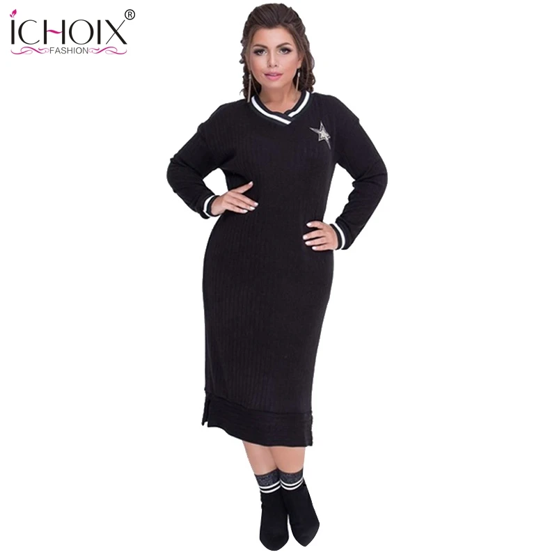 ICHOIX Casual Plus Size Autumn Winter Dresses Women 2019 Long Sleeve Black Dress Big Size Bodycon Dress Large Sizes Vestidos 6XL
ICHOIX Casual Plus Size Autumn Winter Dresses Women 2019 Long Sleeve Black Dress Big Size Bodycon Dress Large Sizes Vestidos 6XL