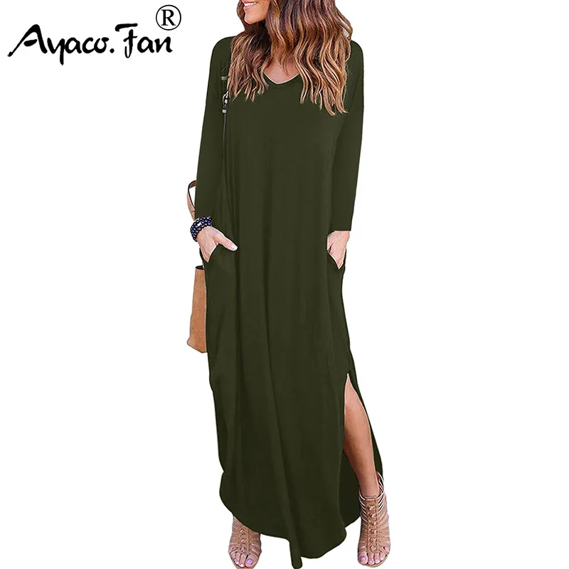 2019 Autumn New V-Neck Full Sleeve Pullover Solid Long Women Maxi Dress Casual Vintage Lady Sexy Split Irregular A-Line Dresses
2019 Autumn New V-Neck Full Sleeve Pullover Solid Long Women Maxi Dress Casual Vintage Lady Sexy Split Irregular A-Line Dresses