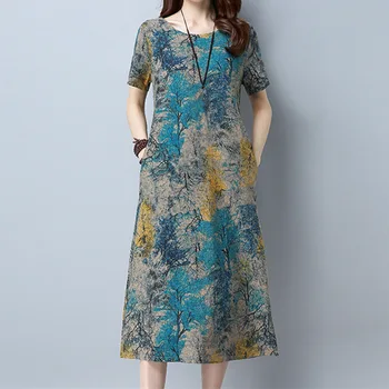 Women's Cotton Linen Floral Print Long Dress O-neck Short Sleeves Loose Casual Sundress Plus Size 5XL 2020 Summer Female Wears
Women's Cotton Linen Floral Print Long Dress O-neck Short Sleeves Loose Casual Sundress Plus Size 5XL 2020 Summer Female Wears