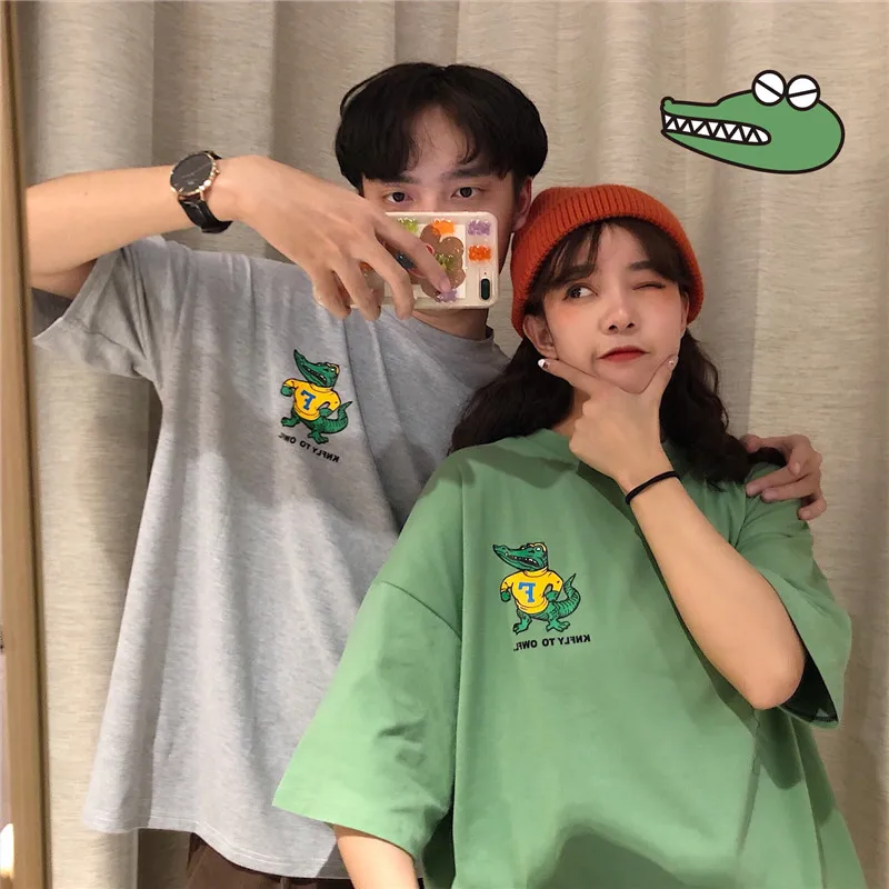 Harajuku Cute Cartoon Dinosaur Printed T-shirts for Women 2019 Korean Style Gray Green Couple Spring Clothes T-shirt Summer New
Harajuku Cute Cartoon Dinosaur Printed T-shirts for Women 2019 Korean Style Gray Green Couple Spring Clothes T-shirt Summer New